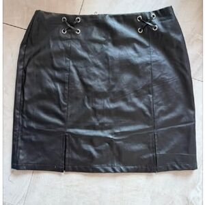Black Faux Leather Lace-Up Mini Skirt